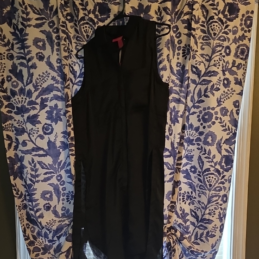 Catherine Malandrino Black Button-Up Duster In Satin